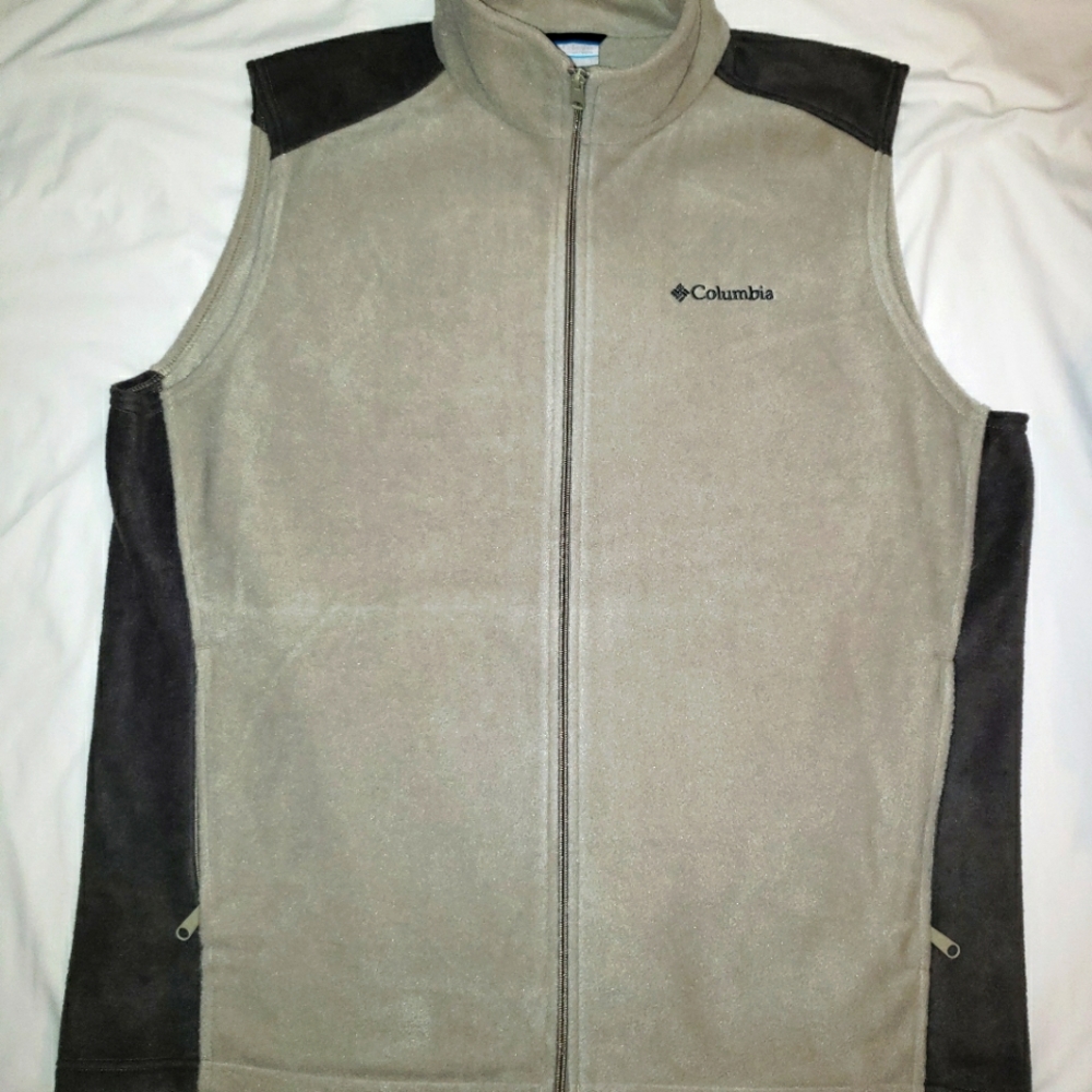 Columbia Fleece Vest Men's 2XT Tan / Brown Full Zip Pockets Winter Outdoors